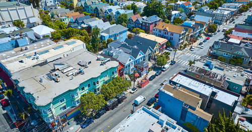 High angle view of buildings in city