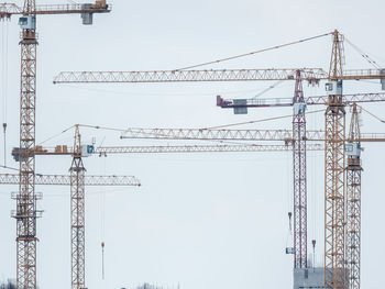 Low angle view of cranes against sky