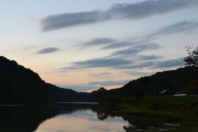 Scenic view of lake against sky during sunset