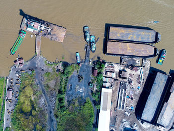 High angle view of old street light by building