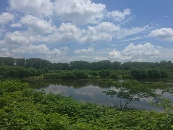 Scenic view of lake against sky