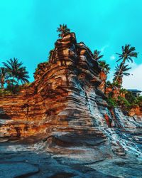 Low angle view of palm trees against sky