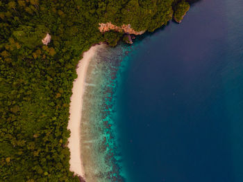 High angle view of bay against clear sky