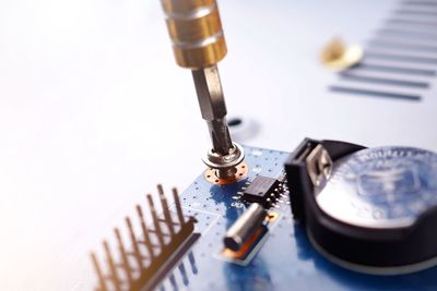 High angle view of machine part on table
