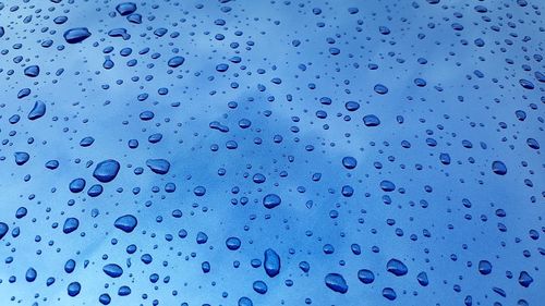 Full frame shot of raindrops on window