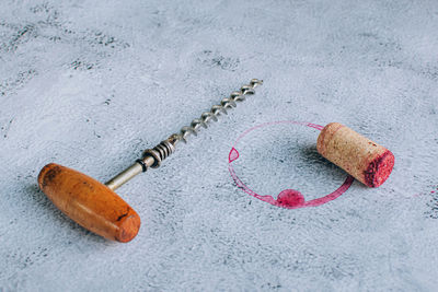 High angle view of rope on table