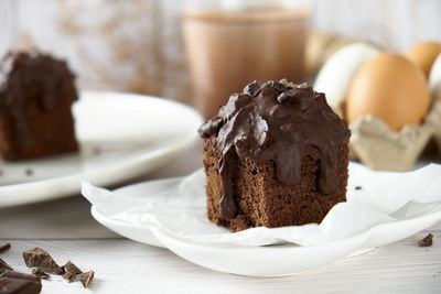 Close-up of cake in plate on table