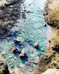 High angle view of rock formation in sea