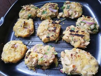 High angle view of food on table