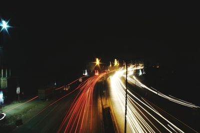 Light trails on road at night