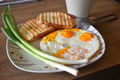 High angle view of breakfast served on table