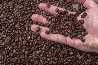 High angle view of coffee beans