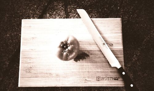 High angle view of bananas on cutting board