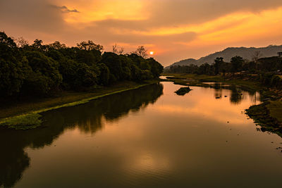 Scenic view of lake against sky during sunset