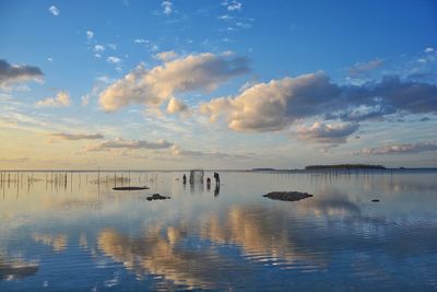 Scenic view of lake against sky during sunset