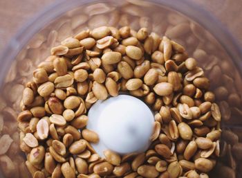 High angle view of coffee beans in bowl