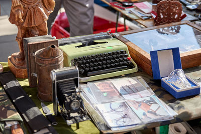 Close-up of old fashioned for sale at market stall