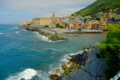 Coast of nervi on ligurian sea in genoa, liguria, italy.