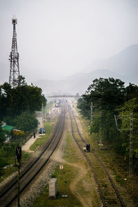 High angle view of railroad tracks against sky