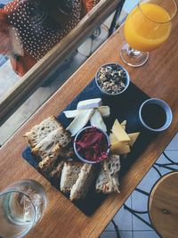 High angle view of brunch on table