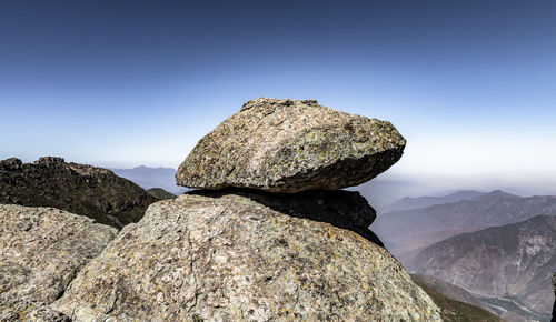 Rock formation against clear blue sky