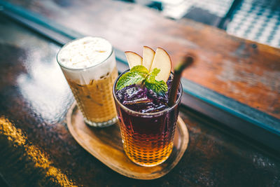 Close-up of drink served on table