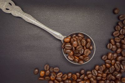 High angle view of coffee beans on table