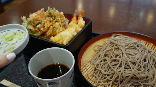 High angle view of food in bowl on table