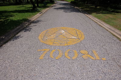 High angle view of yellow road