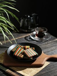 Close-up of dessert on table