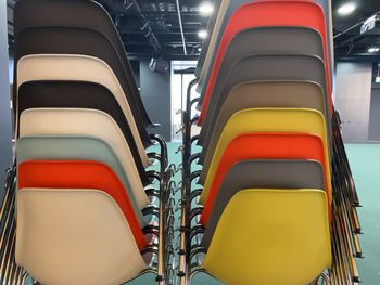 Low angle view of empty chairs
