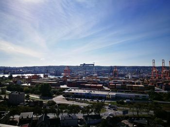 High angle view of buildings in city