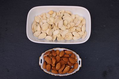 Close-up of pumpkin seeds and almonds
