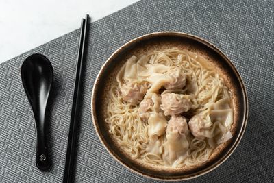 High angle view of soup in bowl