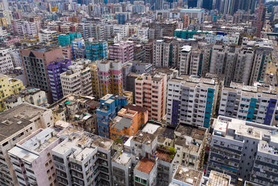 High angle view of buildings in city