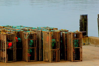 Lobster traps against the lake