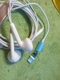 High angle view of mobile phone on table