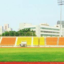 View of buildings against clear sky