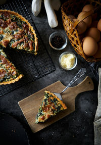 High angle view of pizza on table