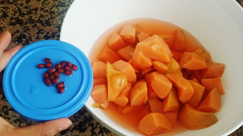 High angle view of fruits in bowl