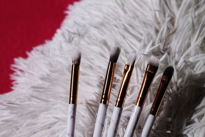High angle view of paintbrushes on table