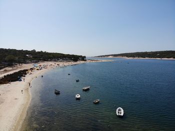 High angle view of sea against clear sky