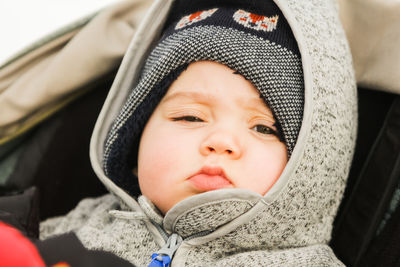 Portrait of cute baby girl in winter