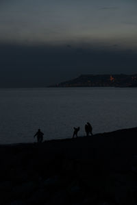 Silhouette man on beach against sky at night