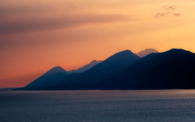 Scenic view of silhouette mountains against sky during sunset