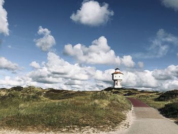 Scenic view of langeoog with water tower