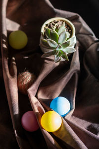High angle view of easter egg on table