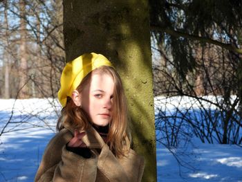 Portrait of teenage girl in snow