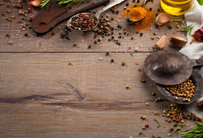 High angle view of spices on table