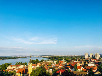 High angle view of townscape against sky